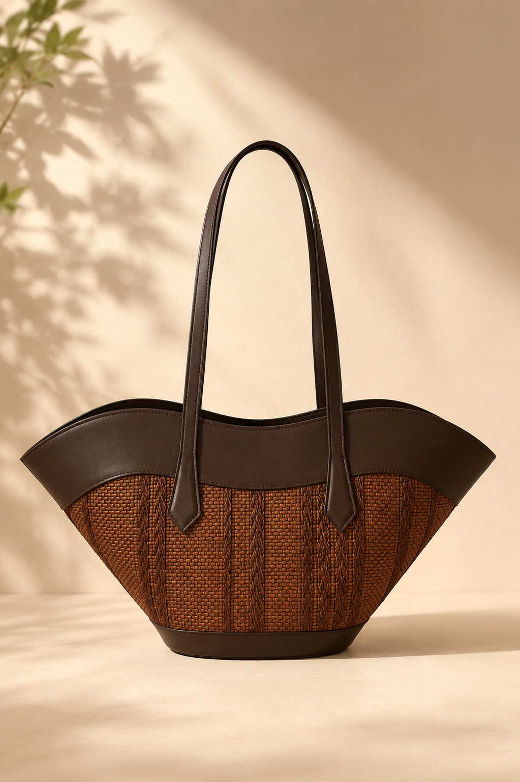 Bolso piel y rafia grande