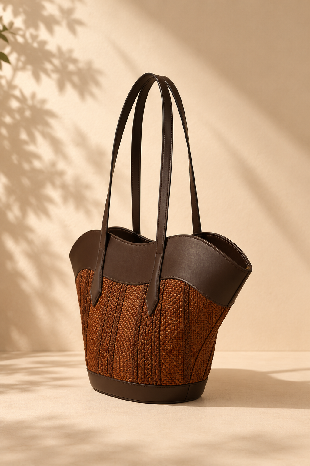 Bolso piel y rafia grande