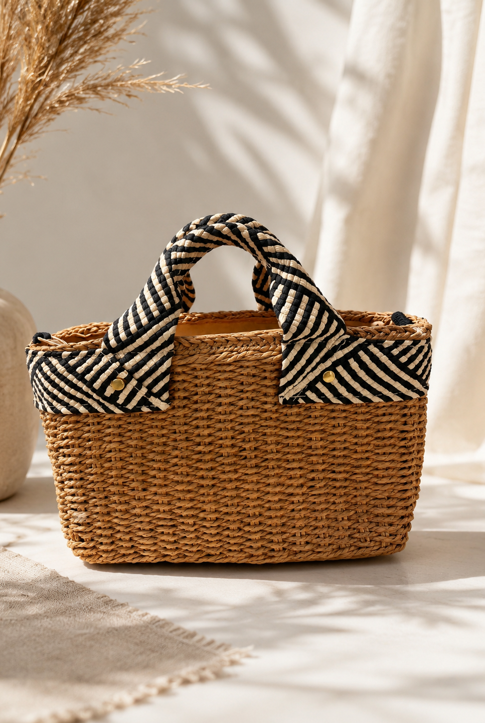 Bolso rafia y tela pequeño