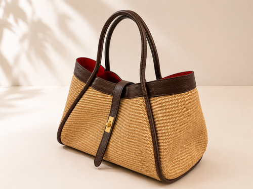 Bolso piel y rafia grande