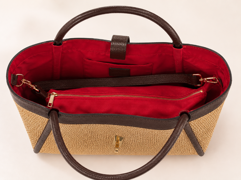 Bolso piel y rafia grande