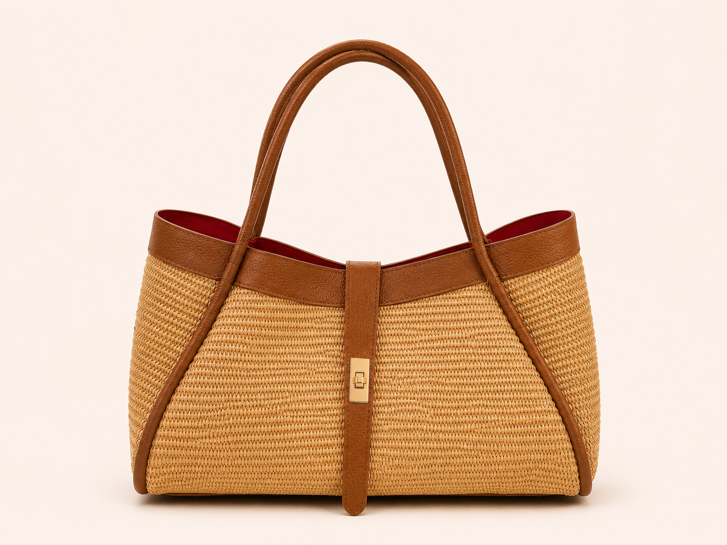 Bolso piel y rafia grande